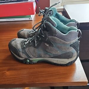 Merrell Women's Moab Castle Rock Gray and Aqua Hiking Boots